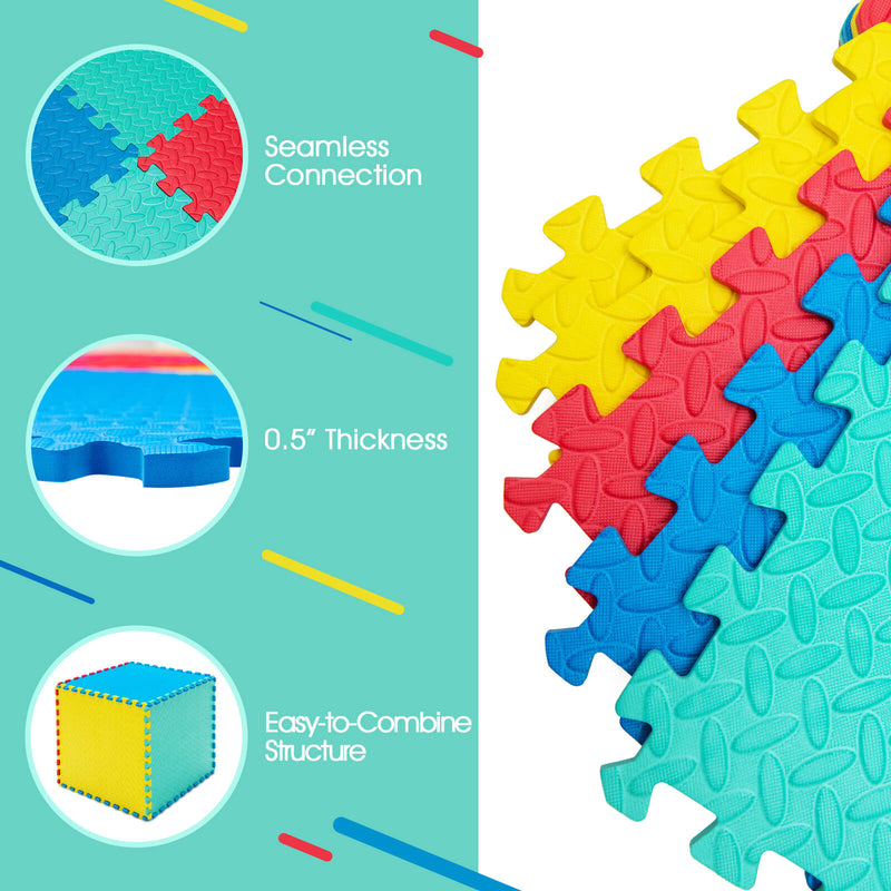 12 Pieces Puzzle Interlocking Flooring Mat with Anti-slip and Waterproof Surface-Multicolor