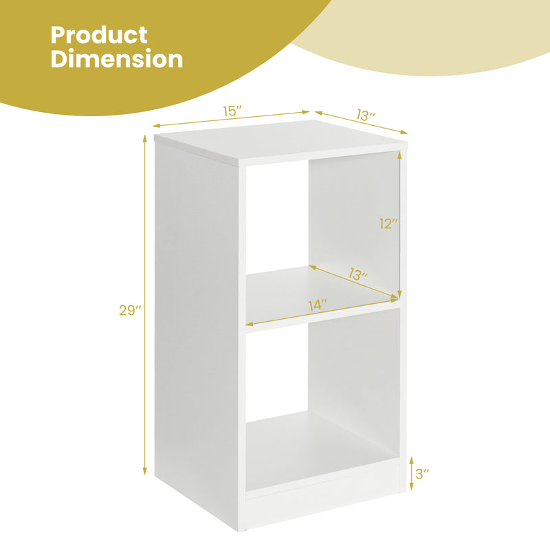 2 Pieces 2-tier Bookcase Set with Anti-toppling Device-White
