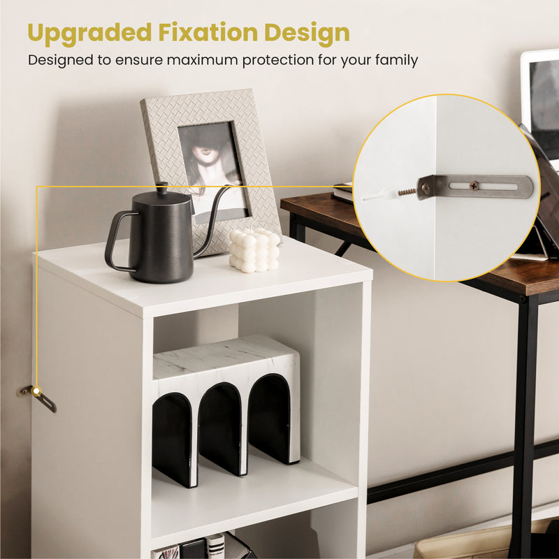 2 Pieces 2-tier Bookcase Set with Anti-toppling Device-White