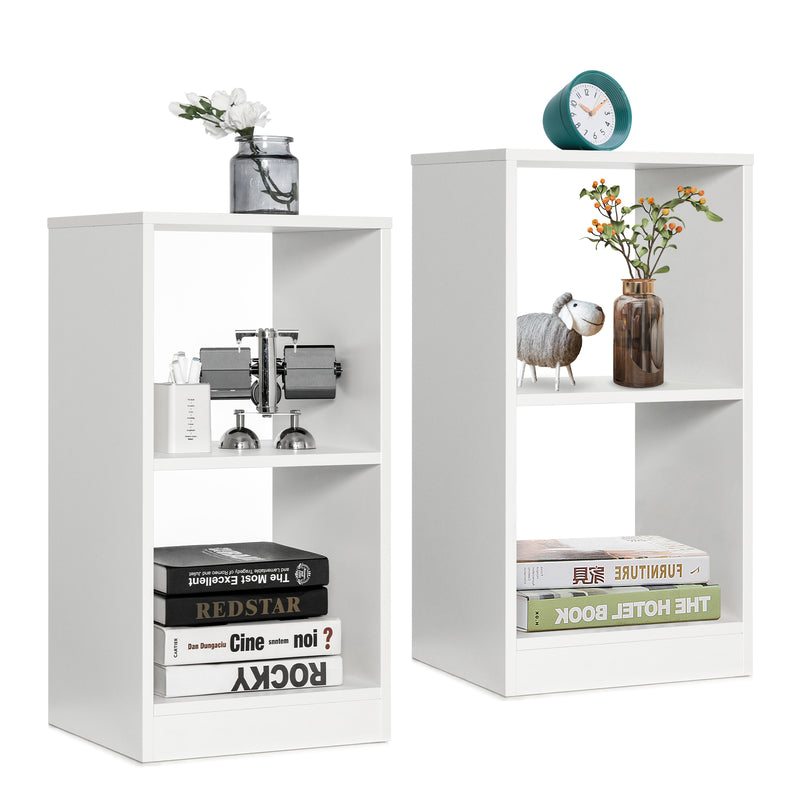 2 Pieces 2-tier Bookcase Set with Anti-toppling Device-White