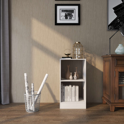 2 Pieces 2-tier Bookcase Set with Anti-toppling Device-White