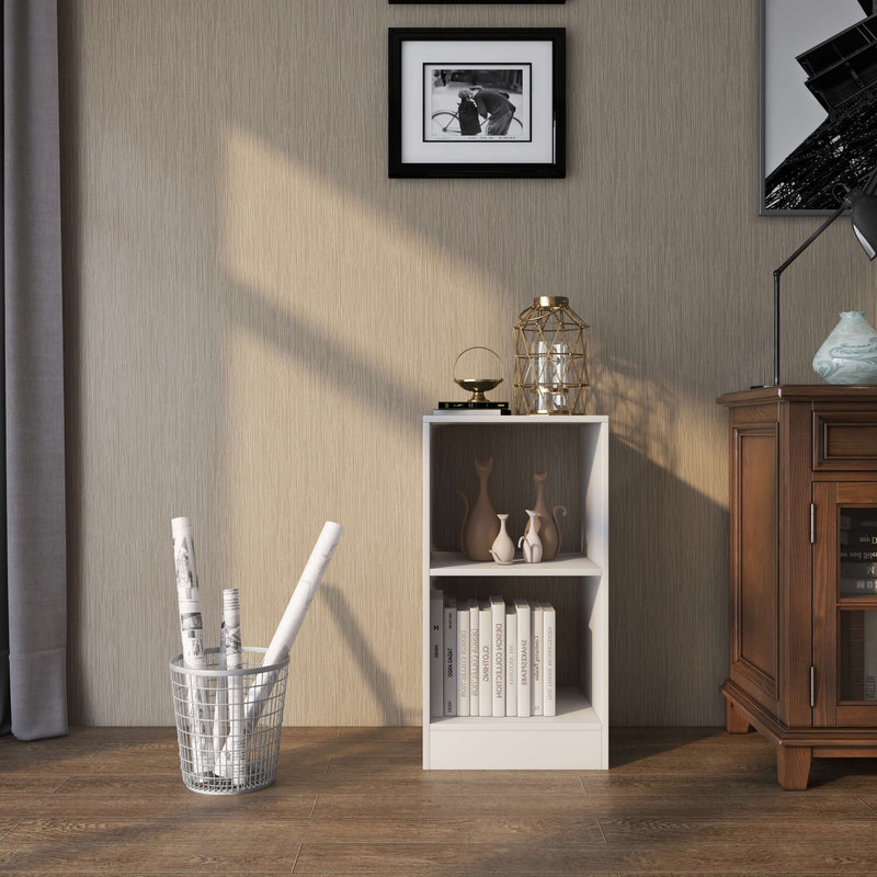 2 Pieces 2-tier Bookcase Set with Anti-toppling Device-White