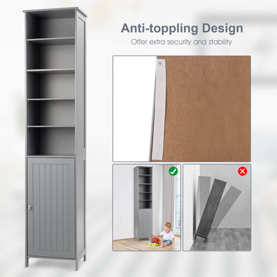 72 Inches Free Standing Tall Floor Bathroom Storage Cabinet-Gray