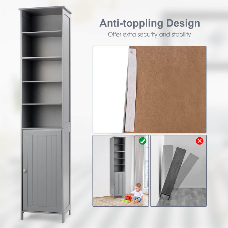 72 Inches Free Standing Tall Floor Bathroom Storage Cabinet-Gray