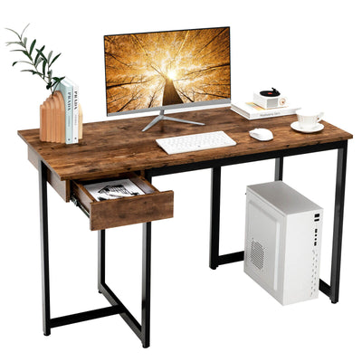 48 Inch Computer Desk with Metal Frame and Adjustable Pads-Brown