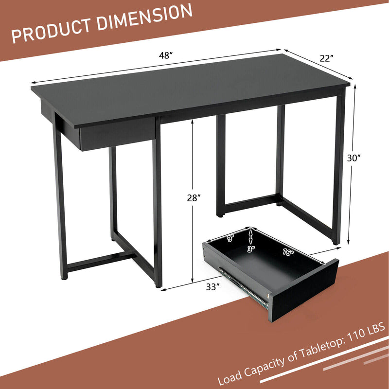 48 Inch Computer Desk with Metal Frame and Adjustable Pads-Black