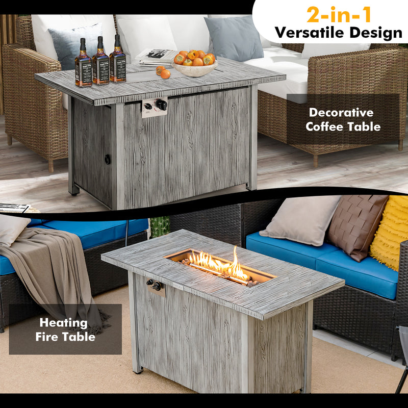 *43 Inch 50 000 BTU Propane Fire Pit Table with Removable Lid - Gray