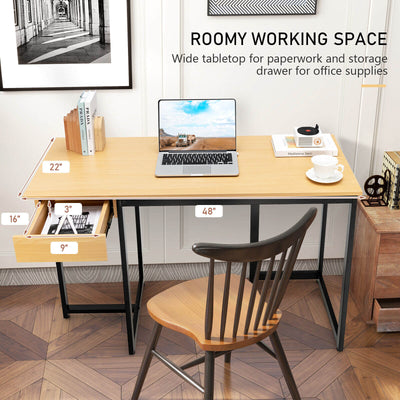 48 Inch Computer Desk with Metal Frame and Adjustable Pads-Natural