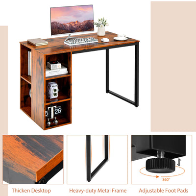 Computer Desk with 5 Side Shelves and Metal Frame-Rustic Brown