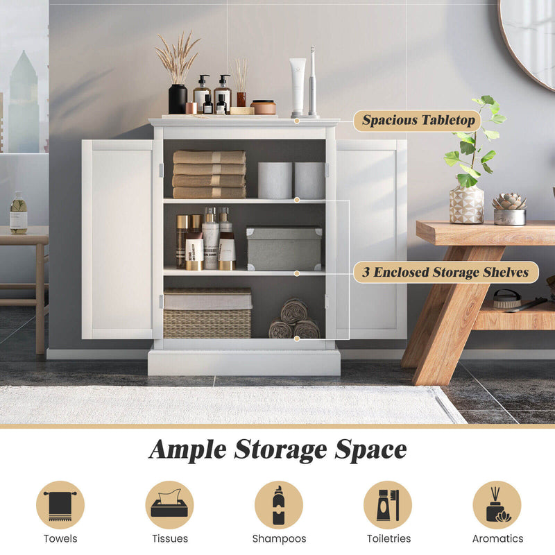 2-Door Freestanding Bathroom Cabinet with Adjustable Shelves-White