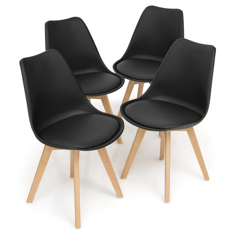 *Set of 4 Modern High Backrest Dining Chairs with Wooden Legs - Black