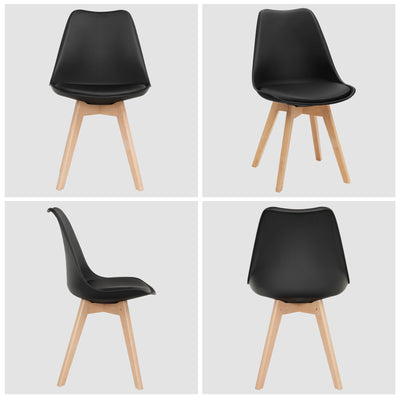 *Set of 4 Modern High Backrest Dining Chairs with Wooden Legs - Black