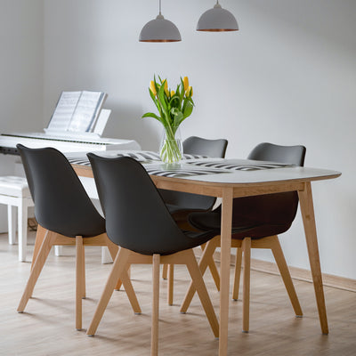 *Set of 4 Modern High Backrest Dining Chairs with Wooden Legs - Black