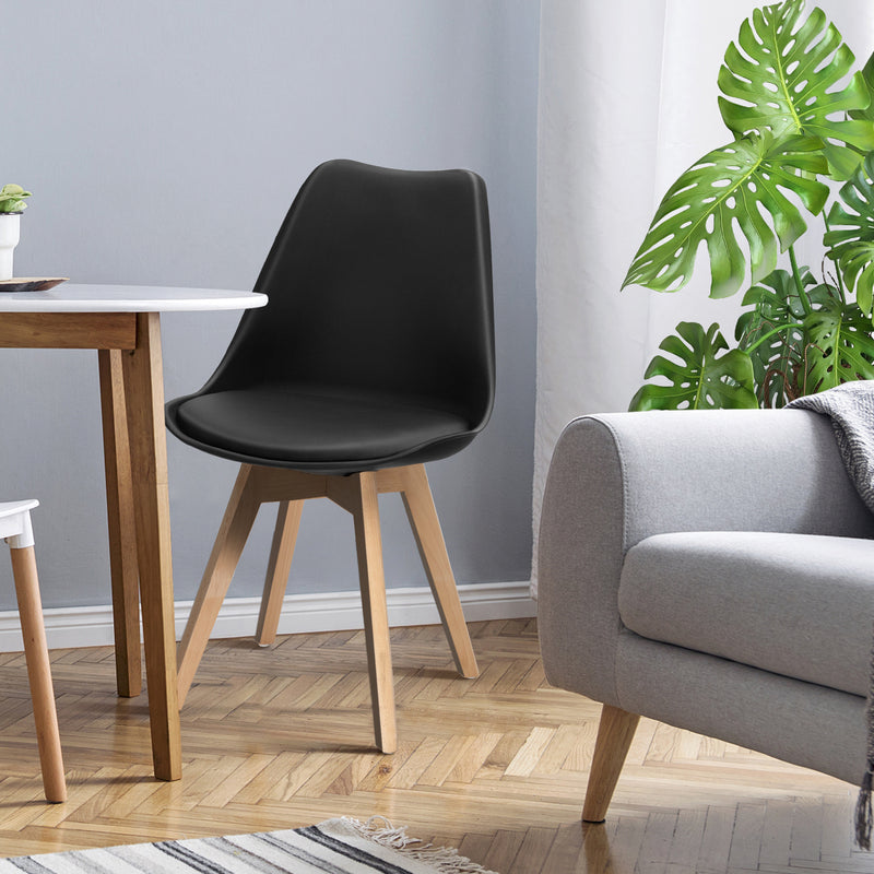 *Set of 4 Modern High Backrest Dining Chairs with Wooden Legs - Black