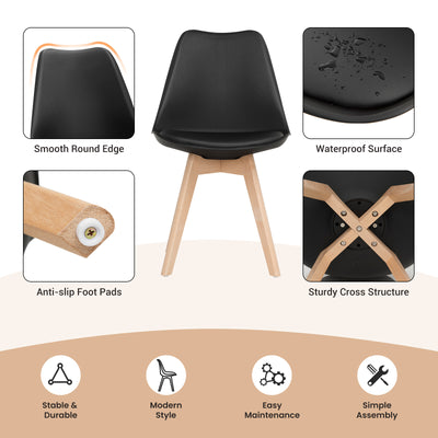 *Set of 4 Modern High Backrest Dining Chairs with Wooden Legs - Black