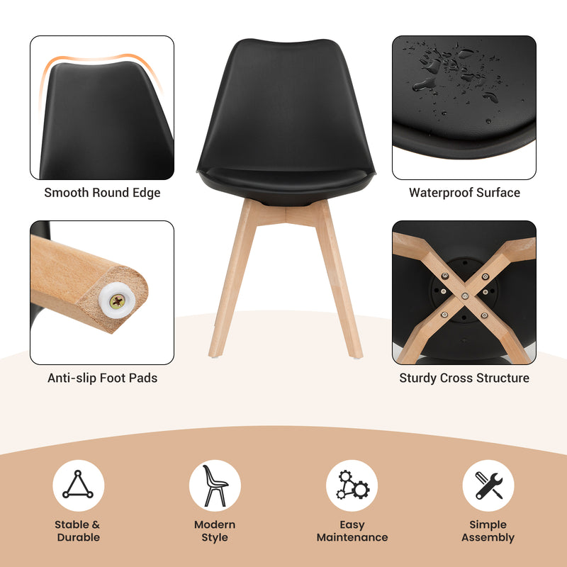 *Set of 4 Modern High Backrest Dining Chairs with Wooden Legs - Black