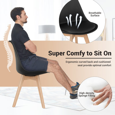 *Set of 4 Modern High Backrest Dining Chairs with Wooden Legs - Black