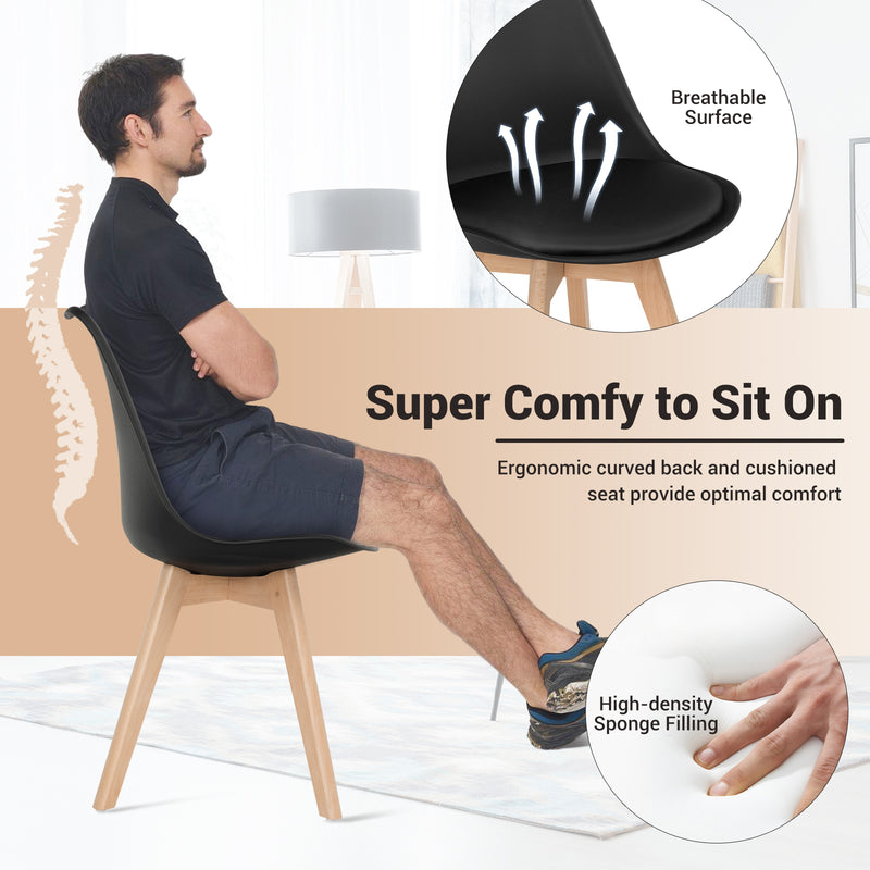 *Set of 4 Modern High Backrest Dining Chairs with Wooden Legs - Black
