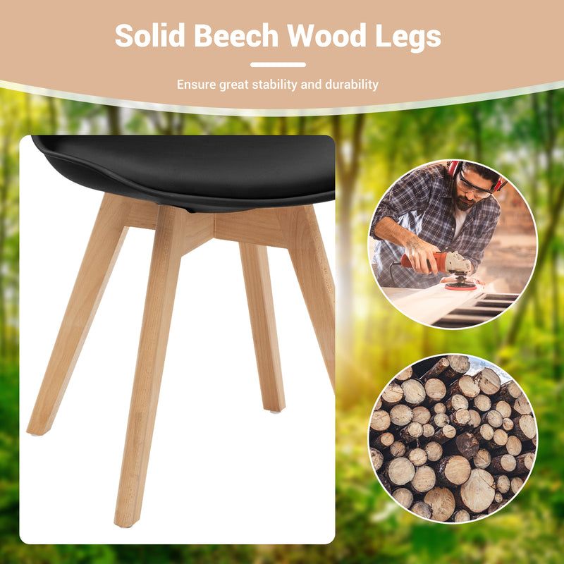 *Set of 4 Modern High Backrest Dining Chairs with Wooden Legs - Black