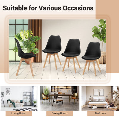 *Set of 4 Modern High Backrest Dining Chairs with Wooden Legs - Black