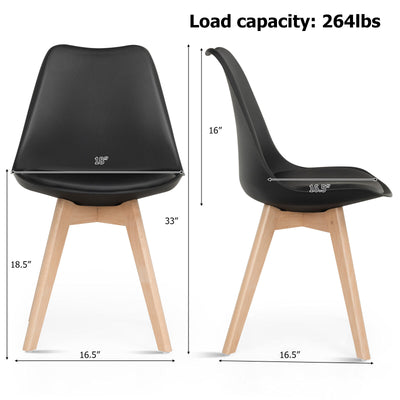 *Set of 4 Modern High Backrest Dining Chairs with Wooden Legs - Black