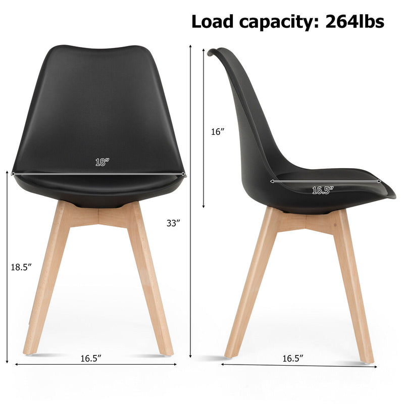 *Set of 4 Modern High Backrest Dining Chairs with Wooden Legs - Black