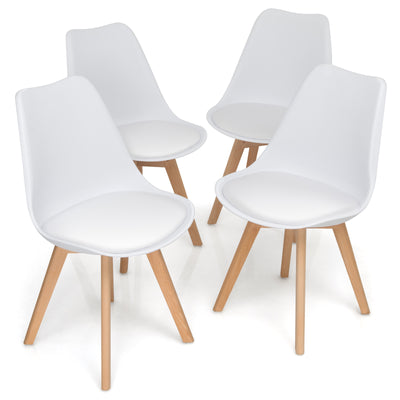 *Set of 4 Modern High Backrest Dining Chairs with Wooden Legs - White