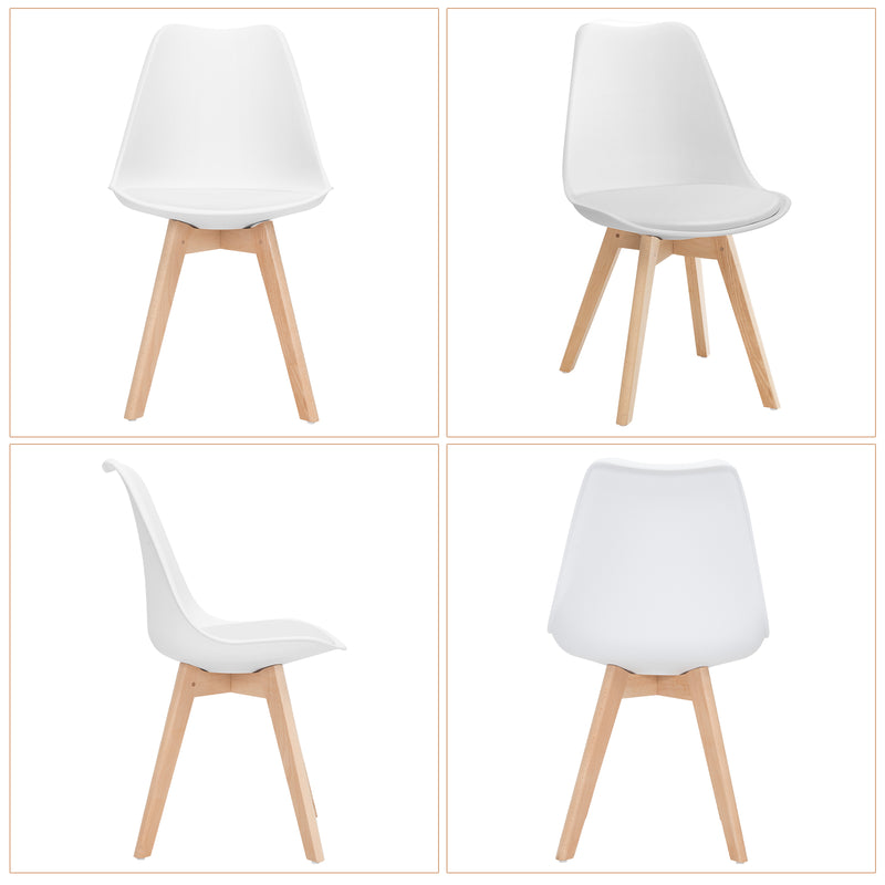 *Set of 4 Modern High Backrest Dining Chairs with Wooden Legs - White