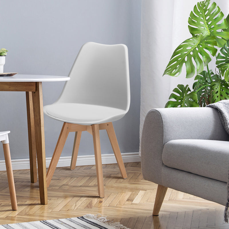 *Set of 4 Modern High Backrest Dining Chairs with Wooden Legs - White