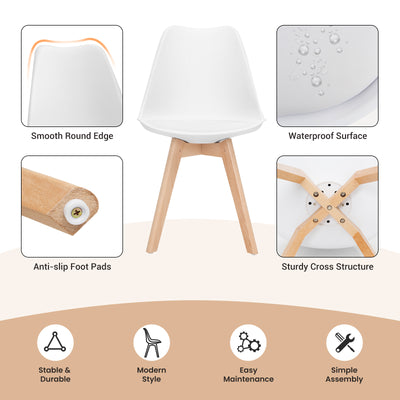 *Set of 4 Modern High Backrest Dining Chairs with Wooden Legs - White