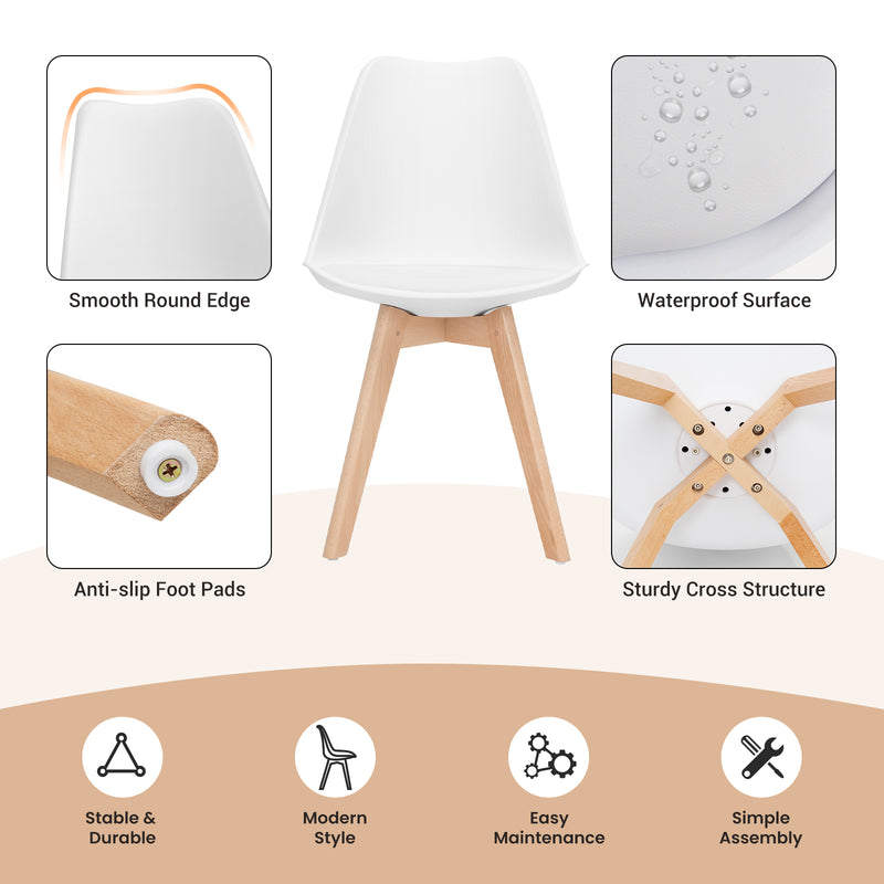*Set of 4 Modern High Backrest Dining Chairs with Wooden Legs - White