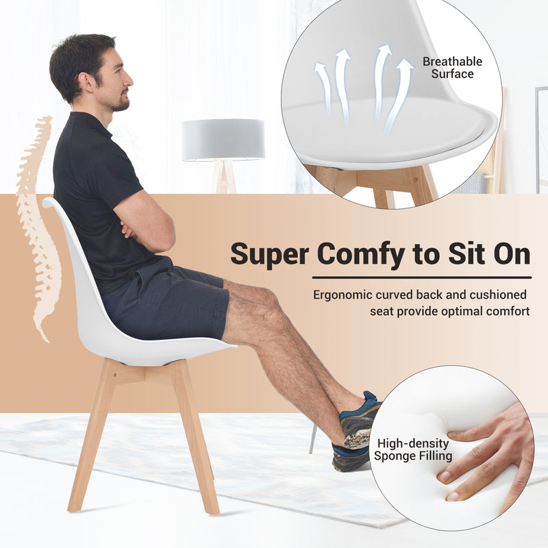*Set of 4 Modern High Backrest Dining Chairs with Wooden Legs - White