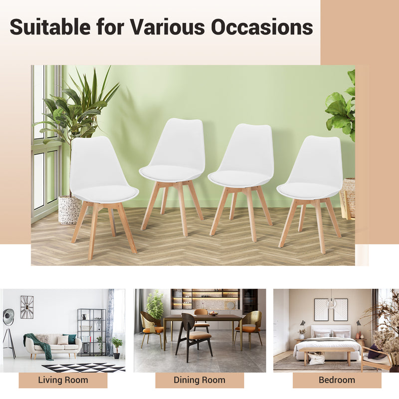 *Set of 4 Modern High Backrest Dining Chairs with Wooden Legs - White