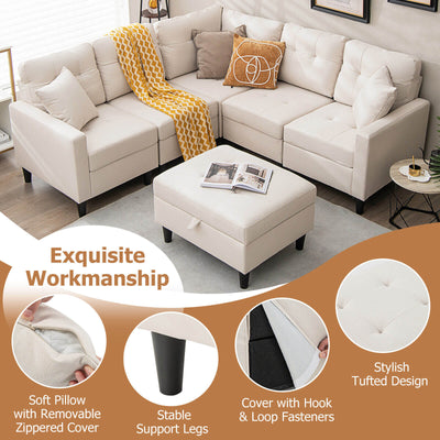 L-shaped Sectional Corner Sofa Set with Storage Ottoman-Beige