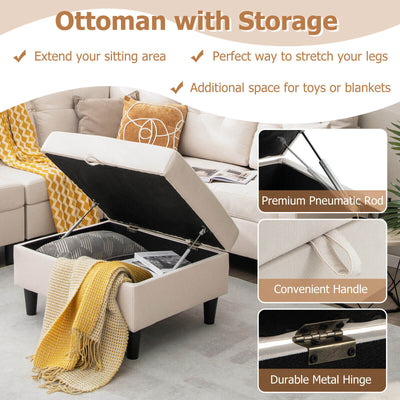 L-shaped Sectional Corner Sofa Set with Storage Ottoman-Beige