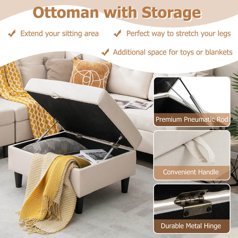 L-shaped Sectional Corner Sofa Set with Storage Ottoman-Beige