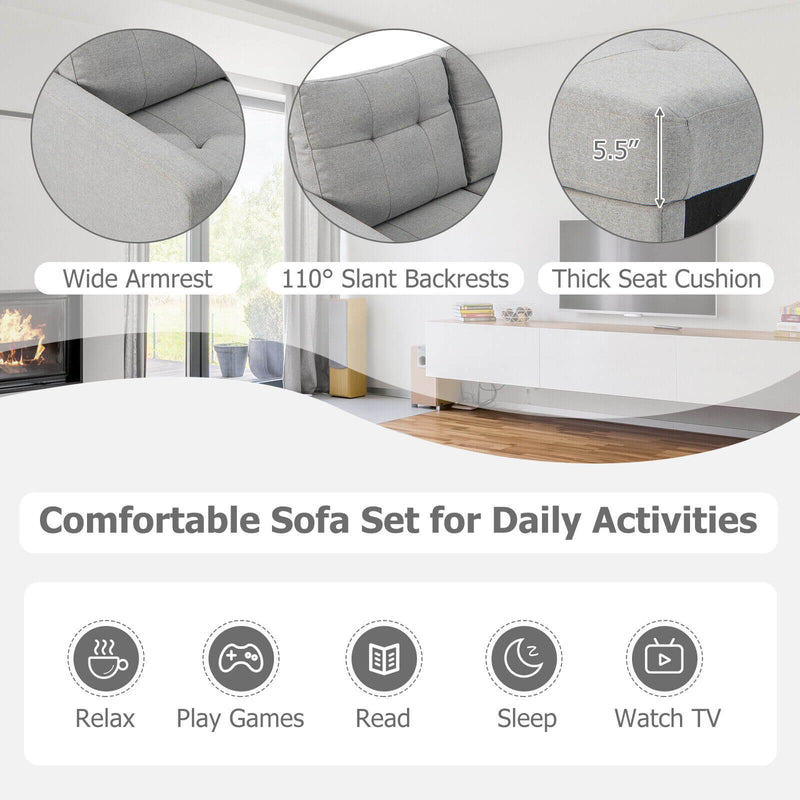 L-shaped Sectional Corner Sofa Set with Storage Ottoman-Gray