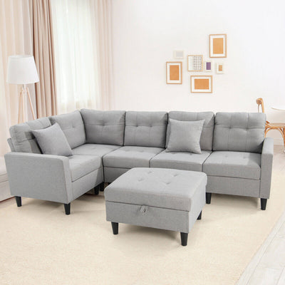 L-shaped Sectional Corner Sofa Set with Storage Ottoman-Gray