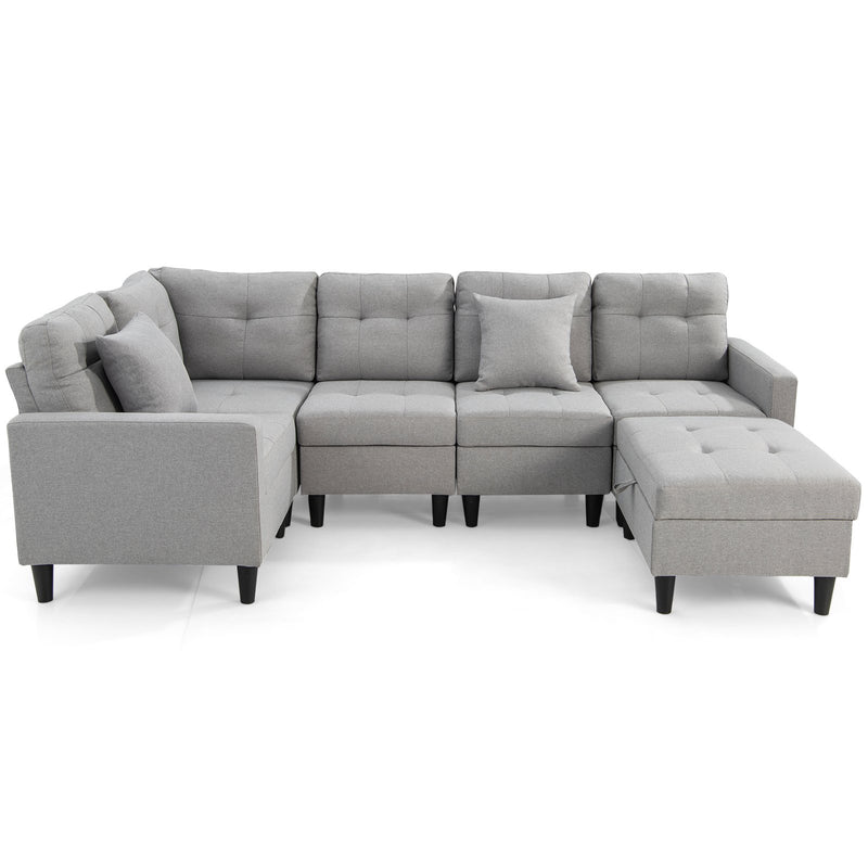 L-shaped Sectional Corner Sofa Set with Storage Ottoman-Gray