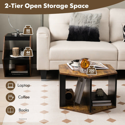 2 Pieces Hexagonal Side End Table for Living Office Coffee Room-Coffee