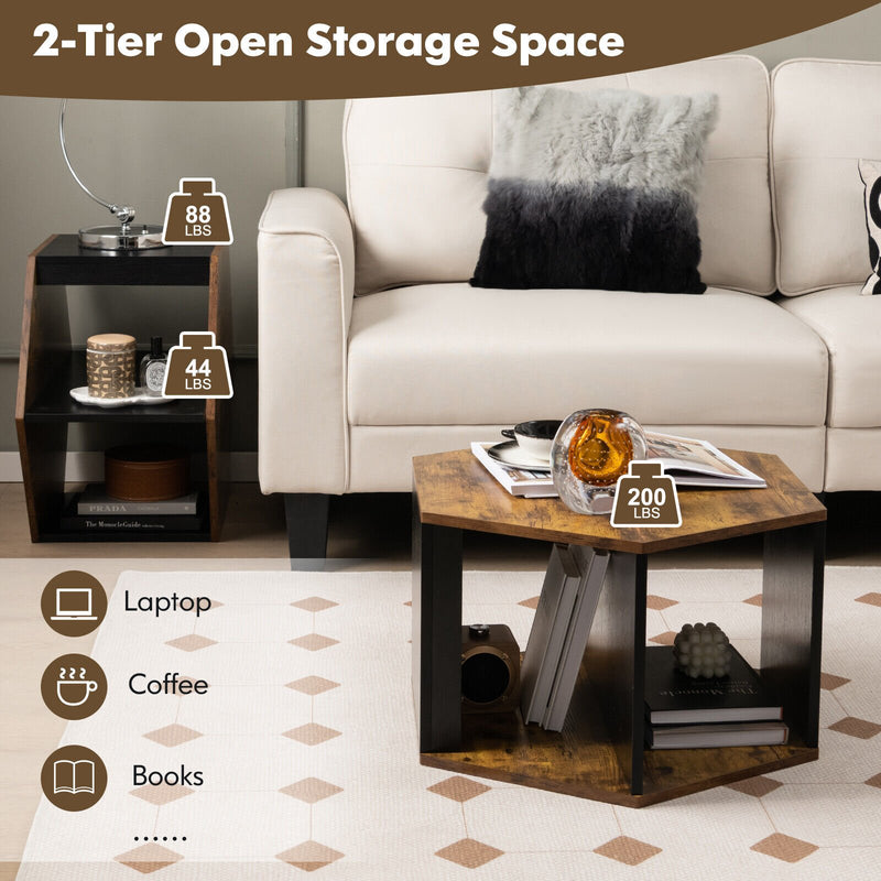 2 Pieces Hexagonal Side End Table for Living Office Coffee Room-Coffee