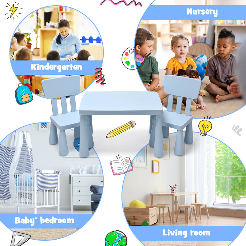 3 Pieces Toddler Multi Activity Play Dining Study Kids Table and Chair Set-Blue