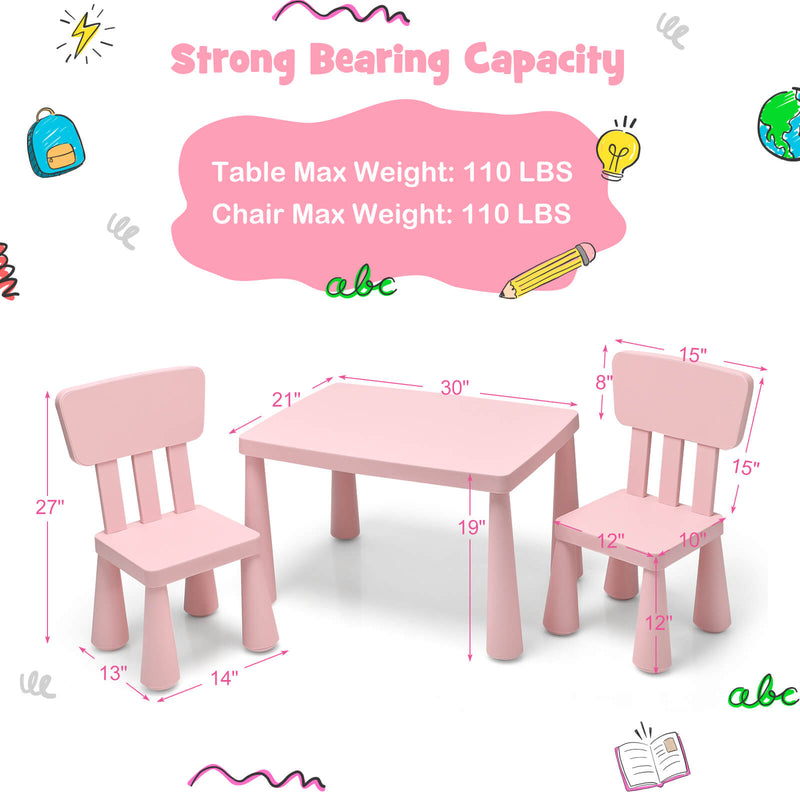 3 Pieces Toddler Multi Activity Play Dining Study Kids Table and Chair Set-Pink