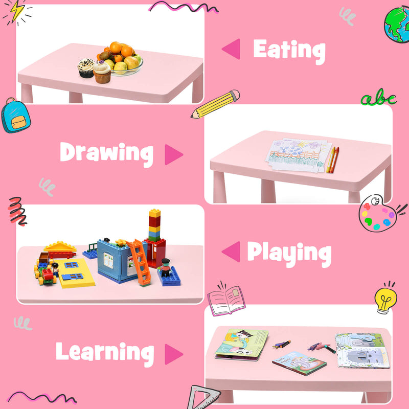 3 Pieces Toddler Multi Activity Play Dining Study Kids Table and Chair Set-Pink