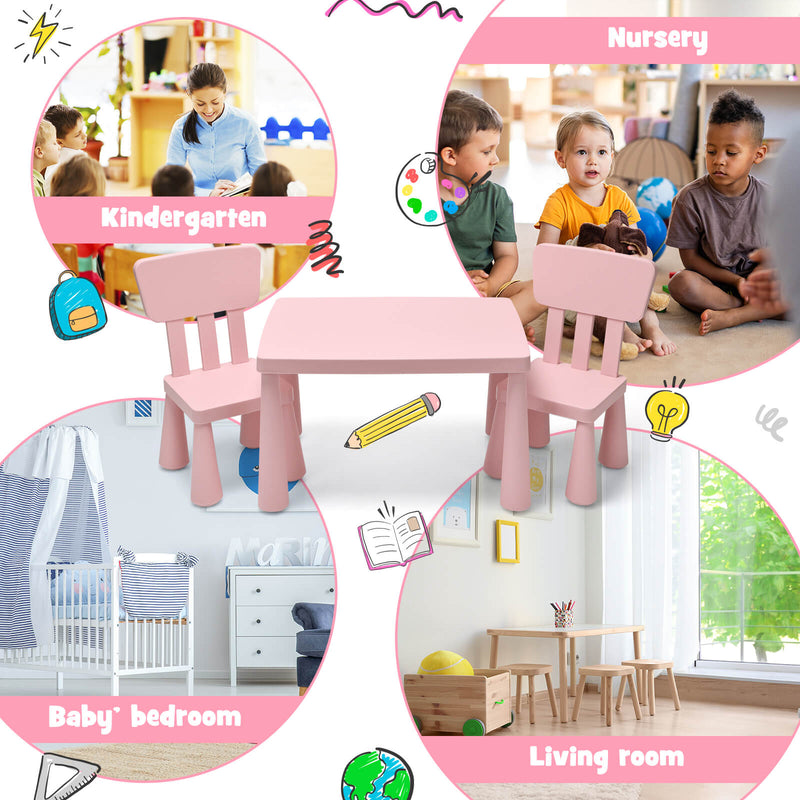 3 Pieces Toddler Multi Activity Play Dining Study Kids Table and Chair Set-Pink