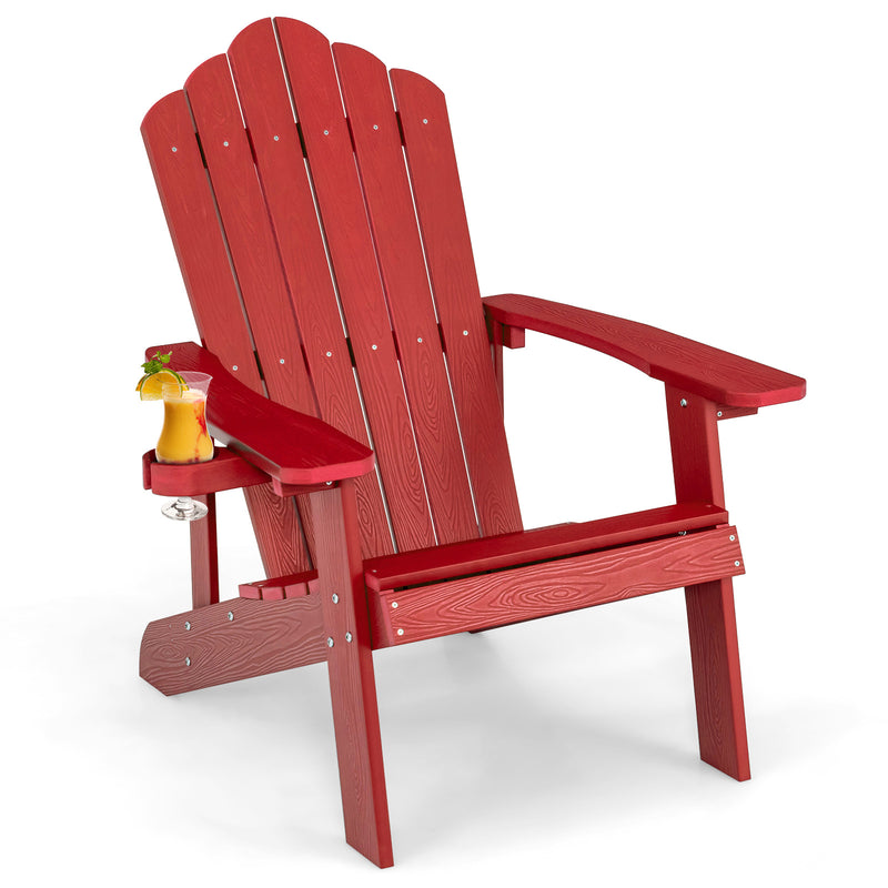 *Weather Resistant HIPS Outdoor Adirondack Chair with Cup Holder - Red