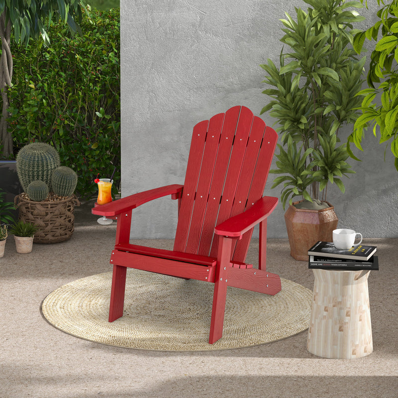 *Weather Resistant HIPS Outdoor Adirondack Chair with Cup Holder - Red