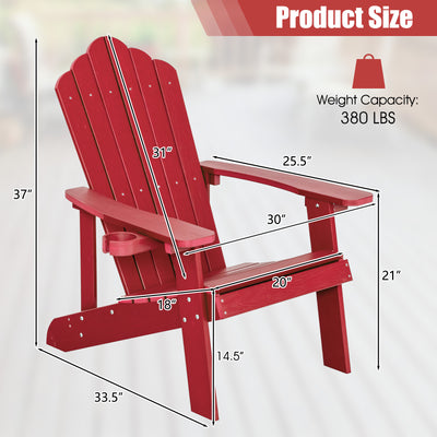*Weather Resistant HIPS Outdoor Adirondack Chair with Cup Holder - Red