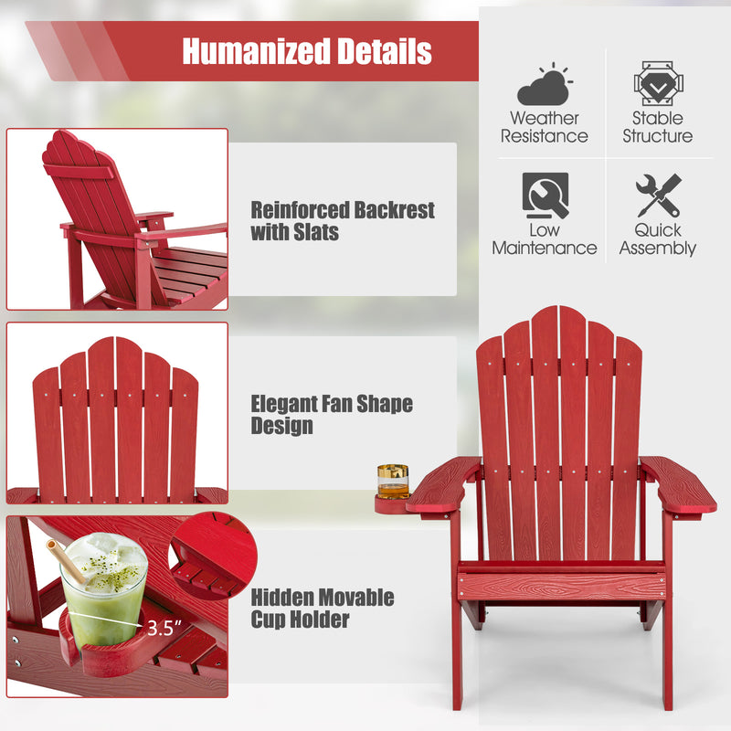 *Weather Resistant HIPS Outdoor Adirondack Chair with Cup Holder - Red