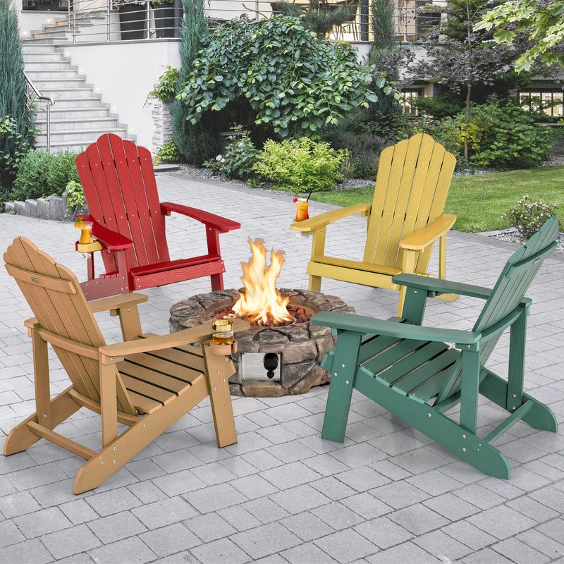*Weather Resistant HIPS Outdoor Adirondack Chair with Cup Holder - Red